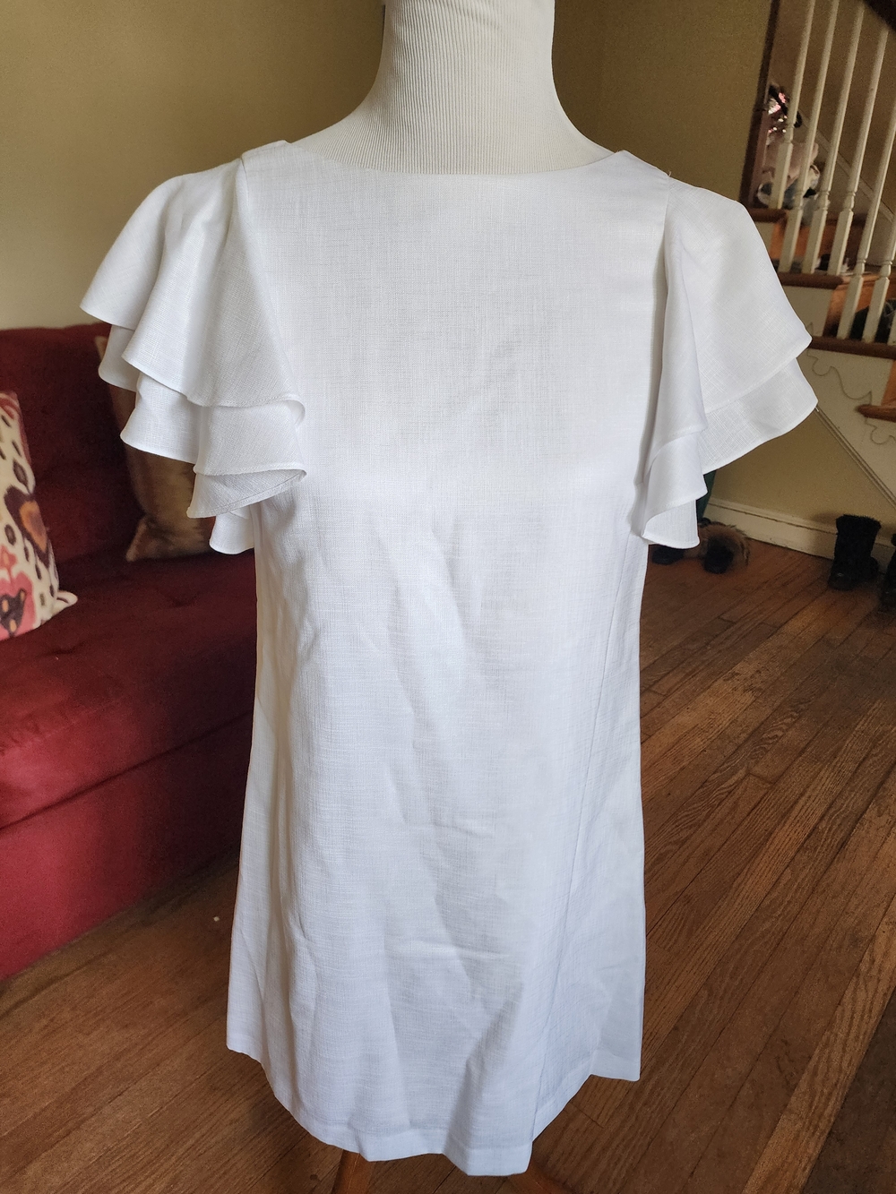 Ali Ro White Ruffle Sleeve Mini Dress